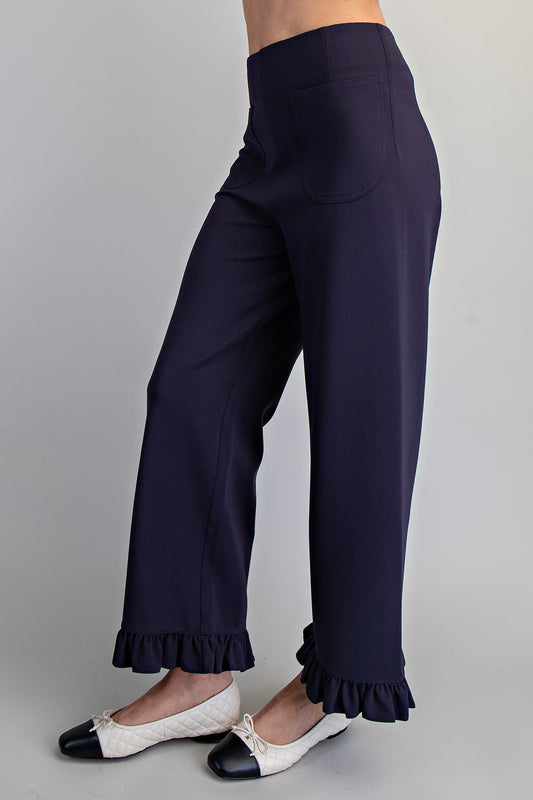 Straight Leg Ruffled Hem Pants