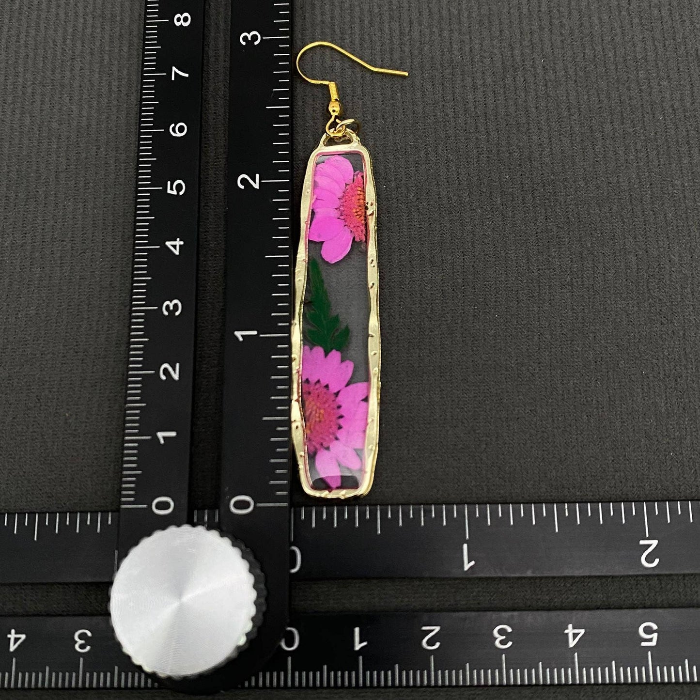 Pressed Dried Flower Long Rectangular Dangle Earrings -