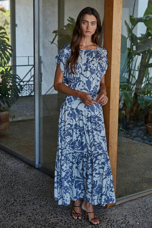 Woven Rayon Floral Print Short Sleeve Maxi