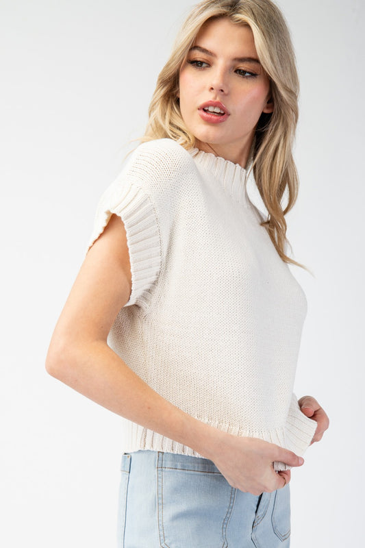 Mock Neck Cropped Short Sleeve Sweater