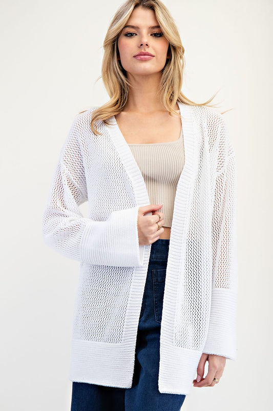 Crochet Knit Long Sleeve Open Cardigan