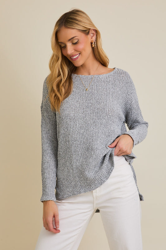 Long Sleeve Boat Neck Side Slit