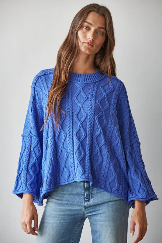 Knit Cable Sweater 3/4 Sleeve Pullover