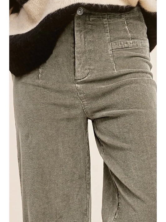 Mineral Washed HW Wide Leg Corduroy Pants