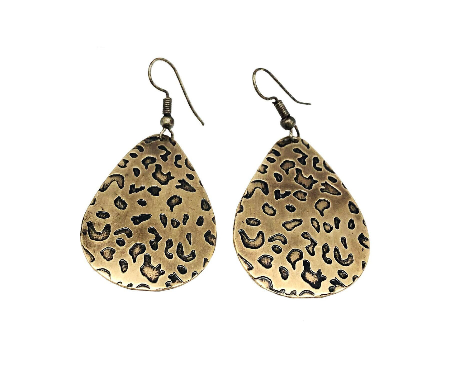 Cheetah Print Brass Engraved Earrings