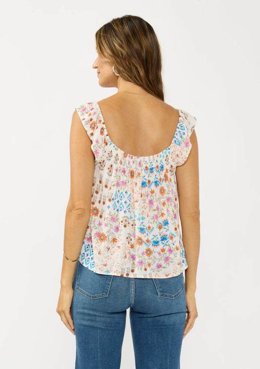 Flutter Sleeve Smocked Square Neck Top