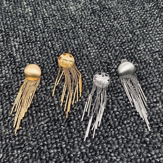 Gold Plated Metal Chain Fringe Matte Post Earrings