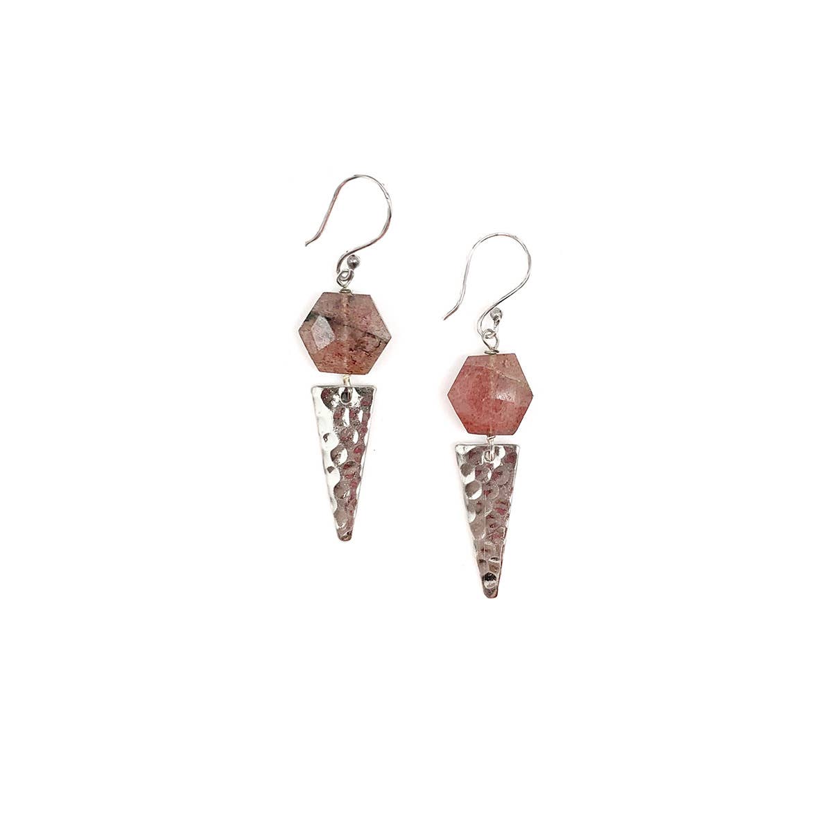 Akriti Silver and Medium Faceted Strawberry Quartz Earrings