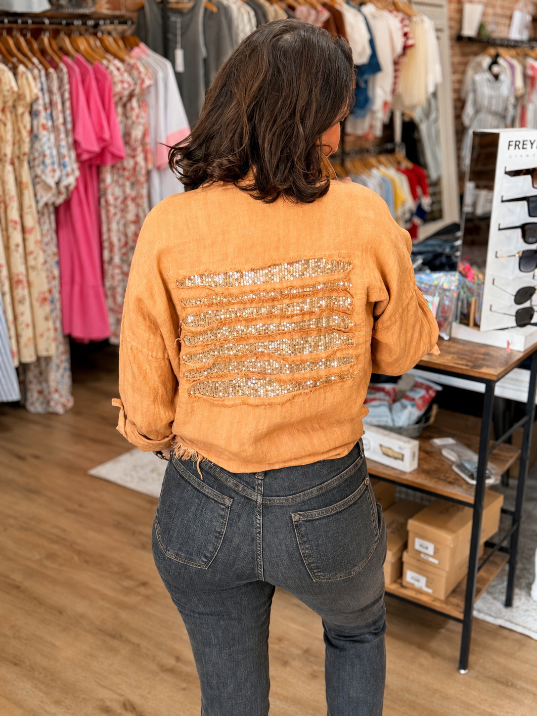 Linen Blend Sequin Top