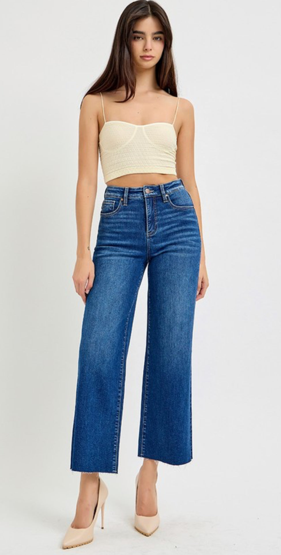 Risen HW Tummy Control Wide Crop Jeans