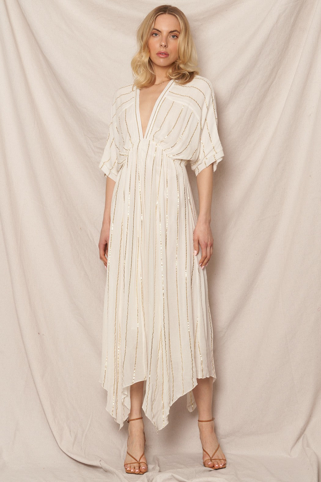 Gold Foil Striped Maxi Dress