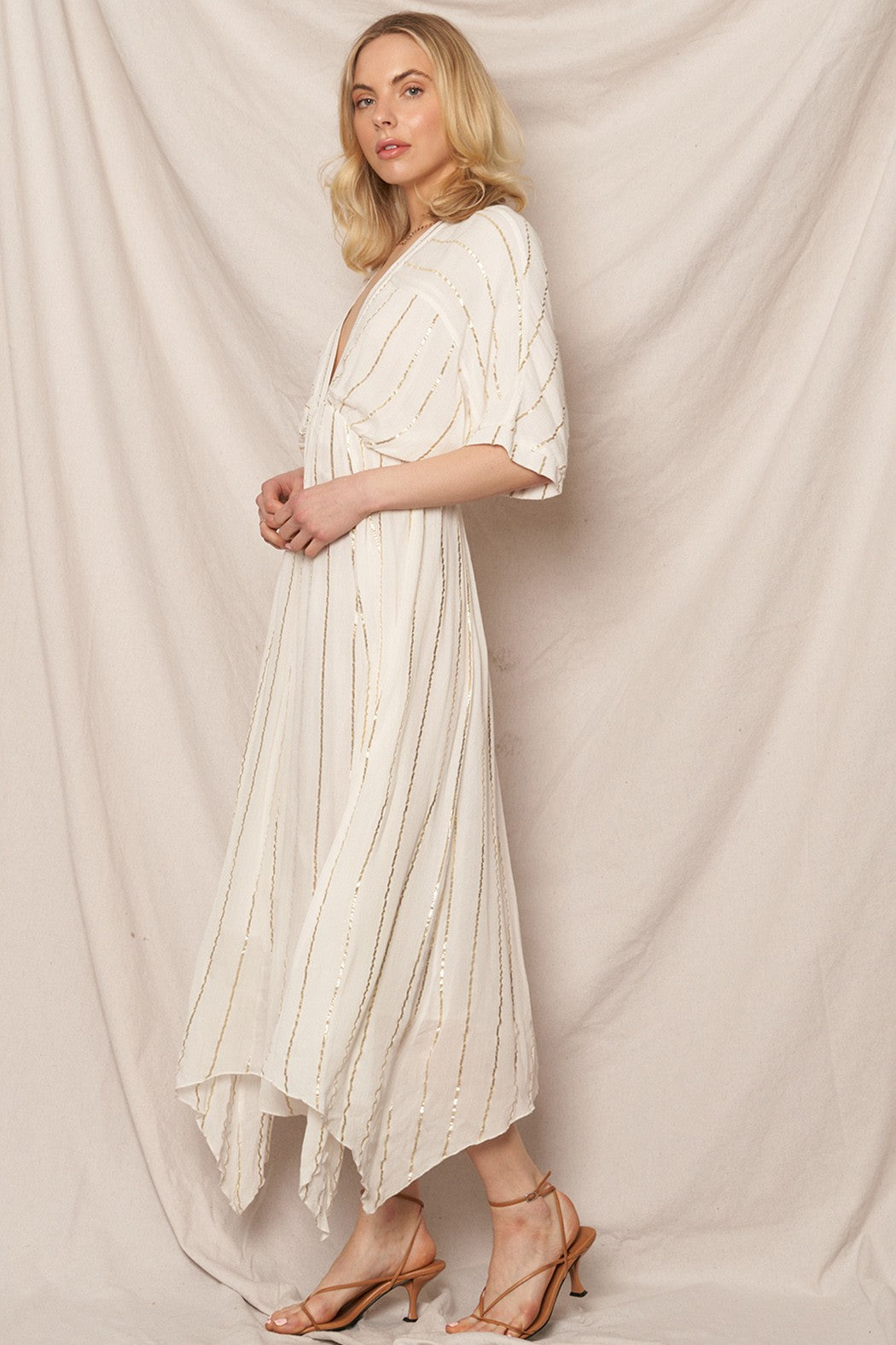 Gold Foil Striped Maxi Dress