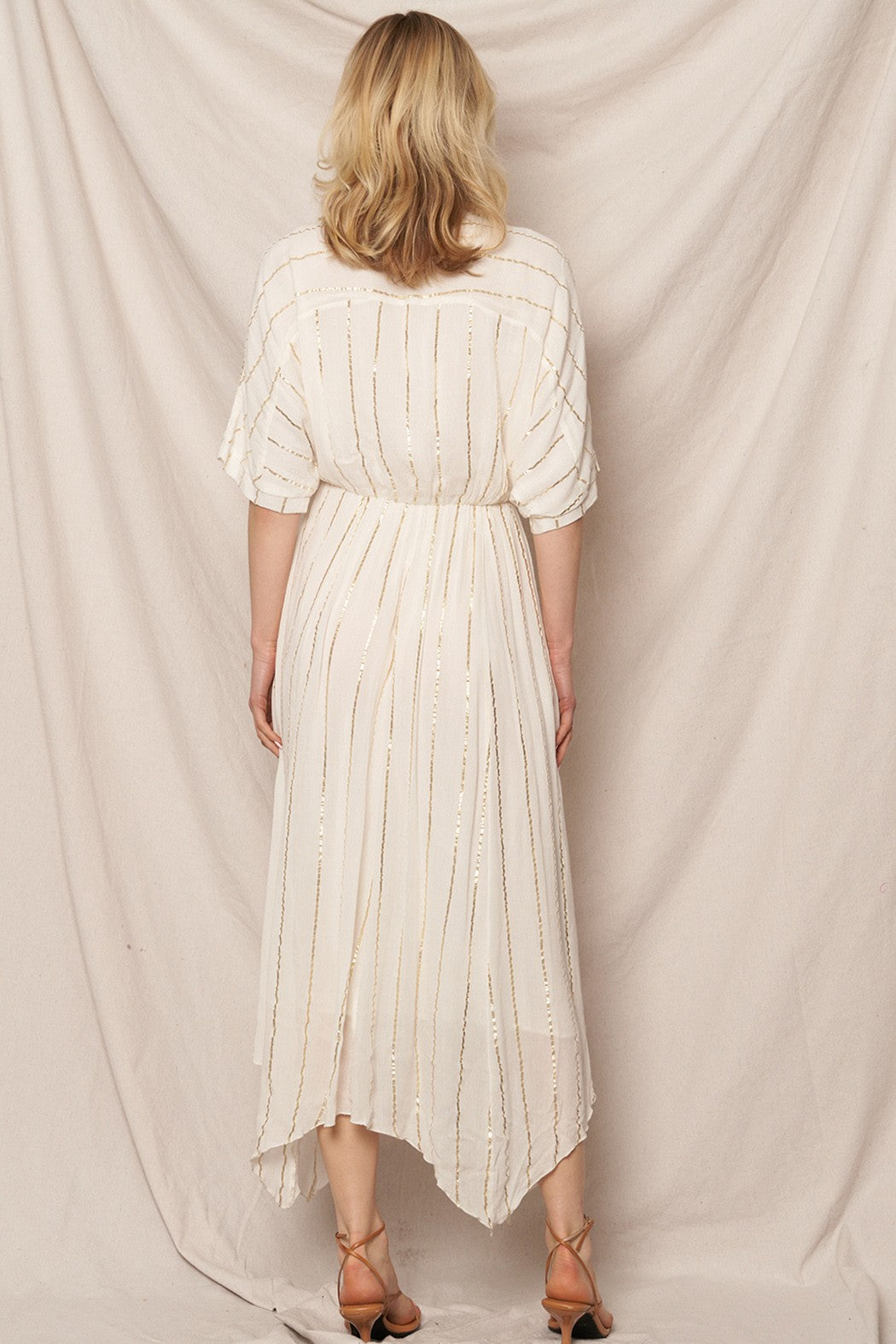Gold Foil Striped Maxi Dress