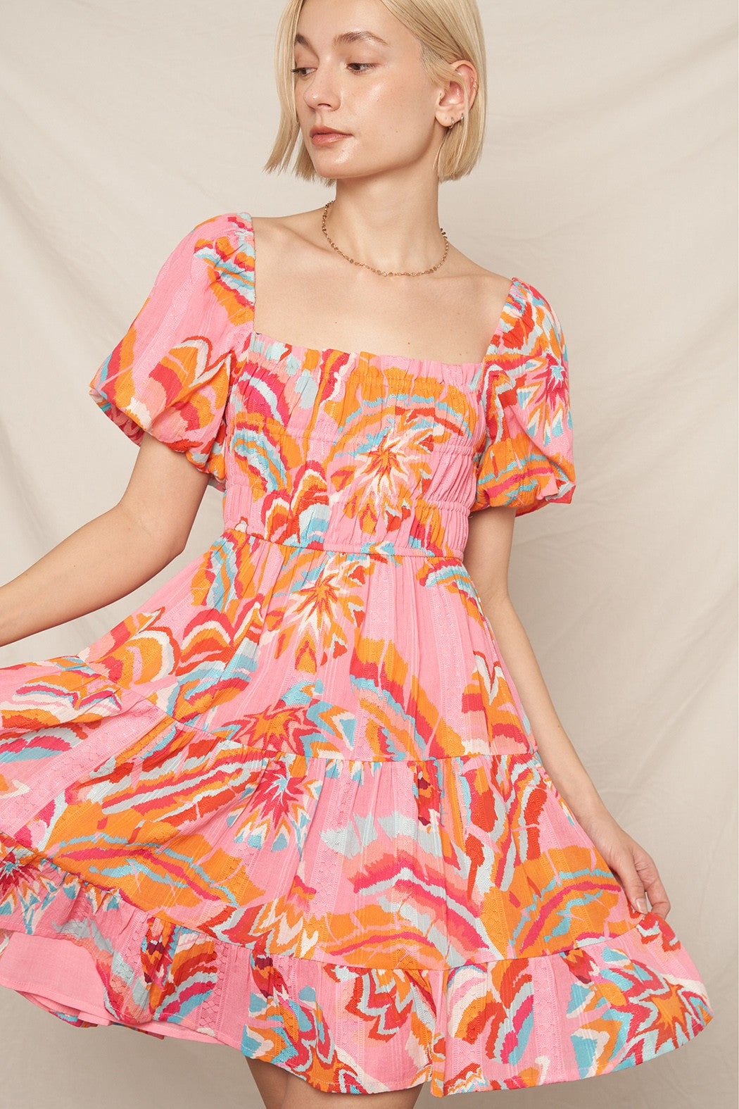 Floral Puff Sleeve Mini Dress