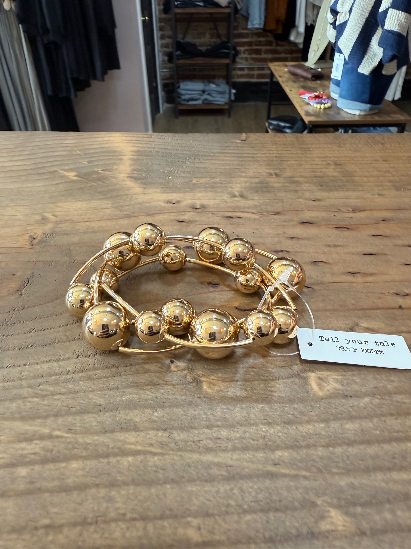 Gold Wired Large Bead Stretch Bracelets (set of 3)