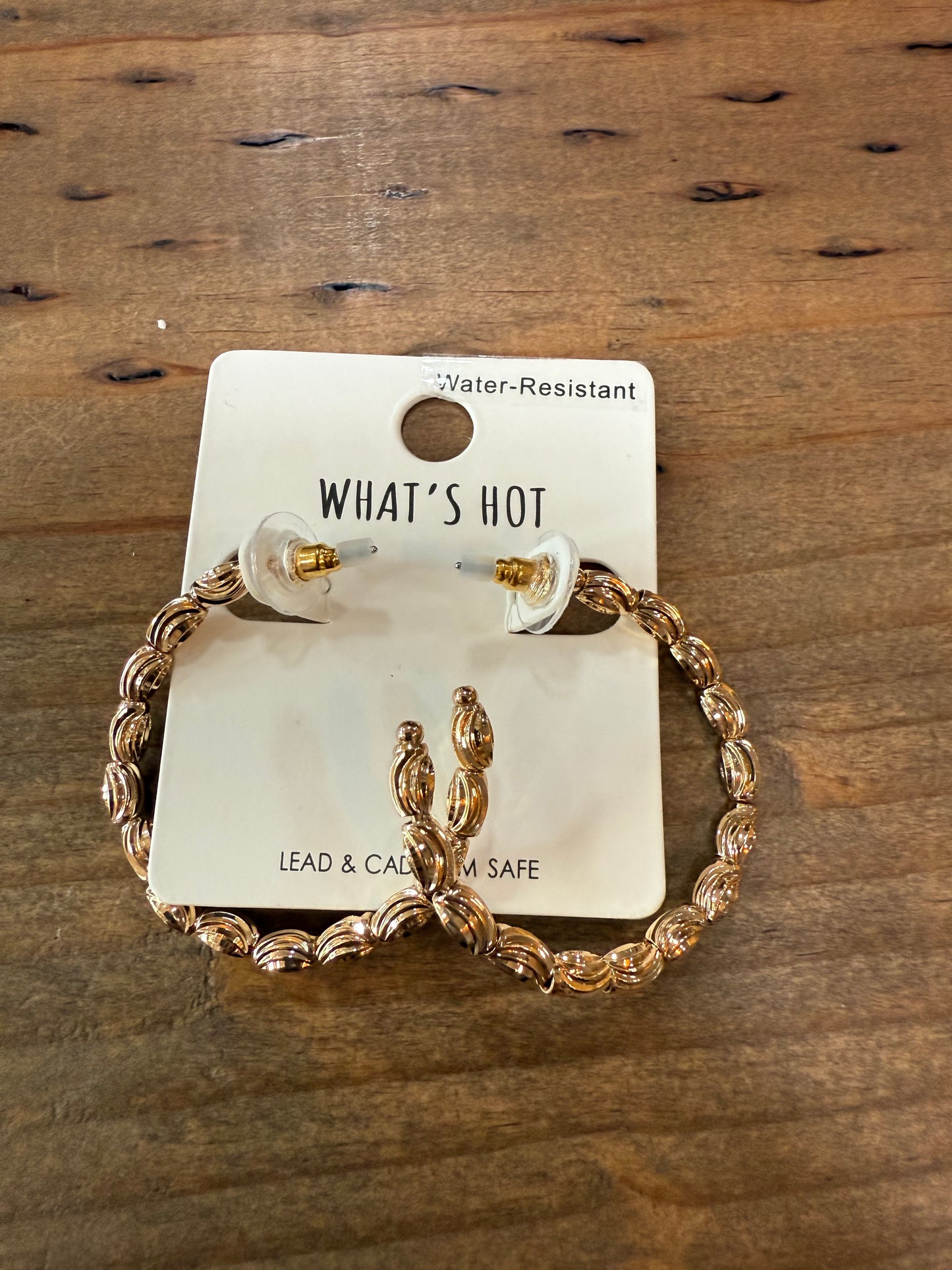 Gold Oval Beaded Hoop Earrings