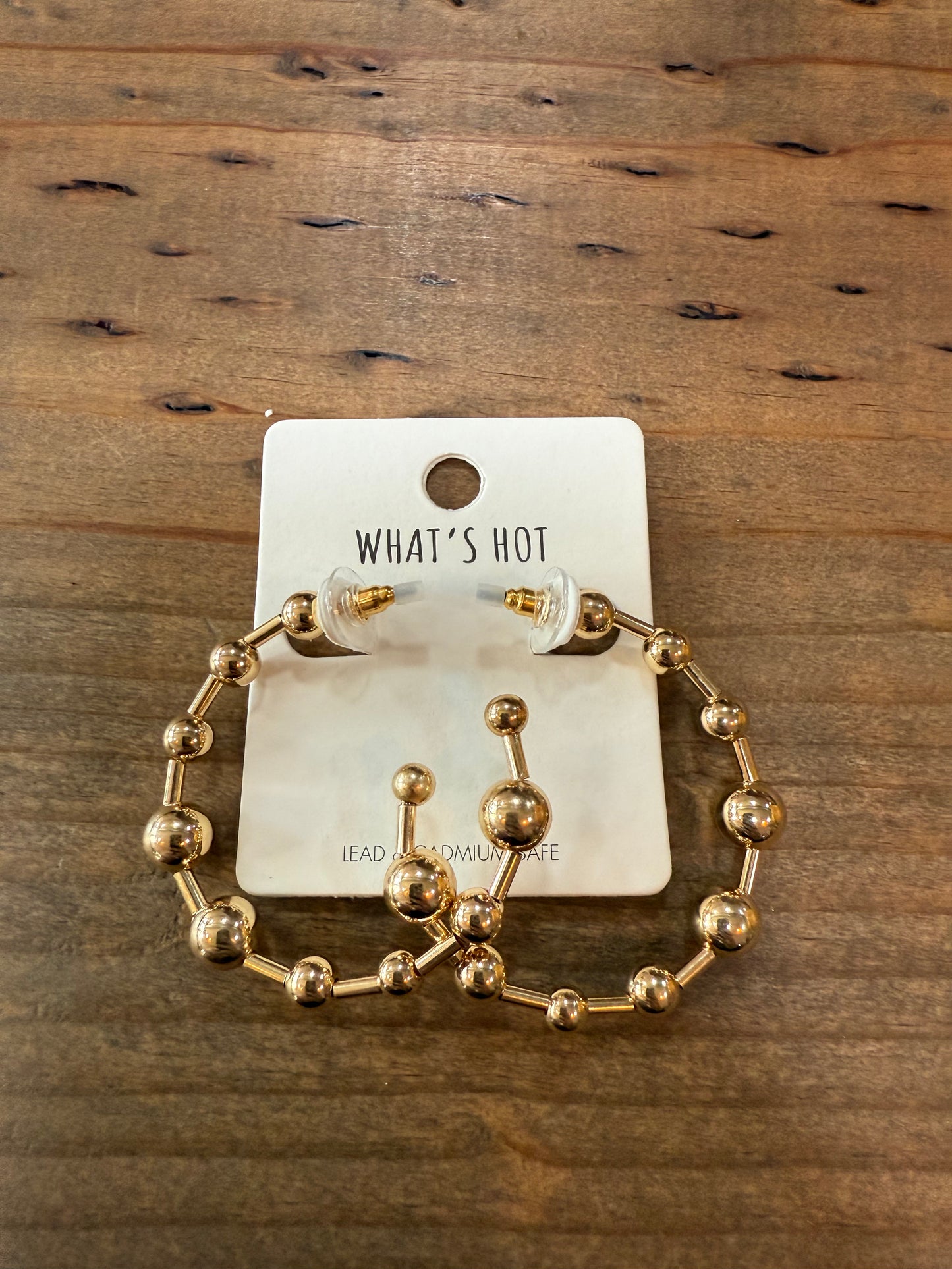 Gold Graduated Bead Hoop Earrings