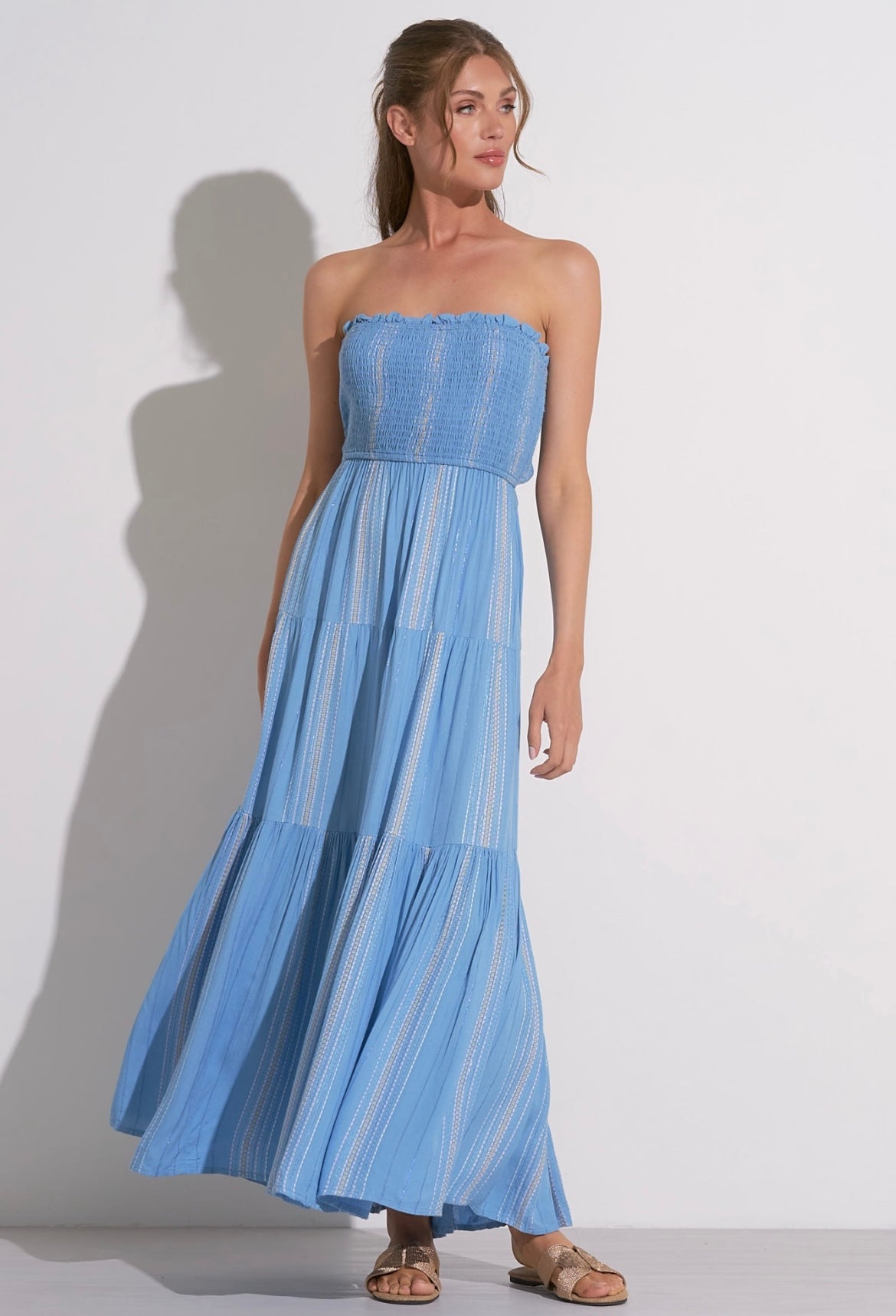Striped & Strapless Maxi Dress