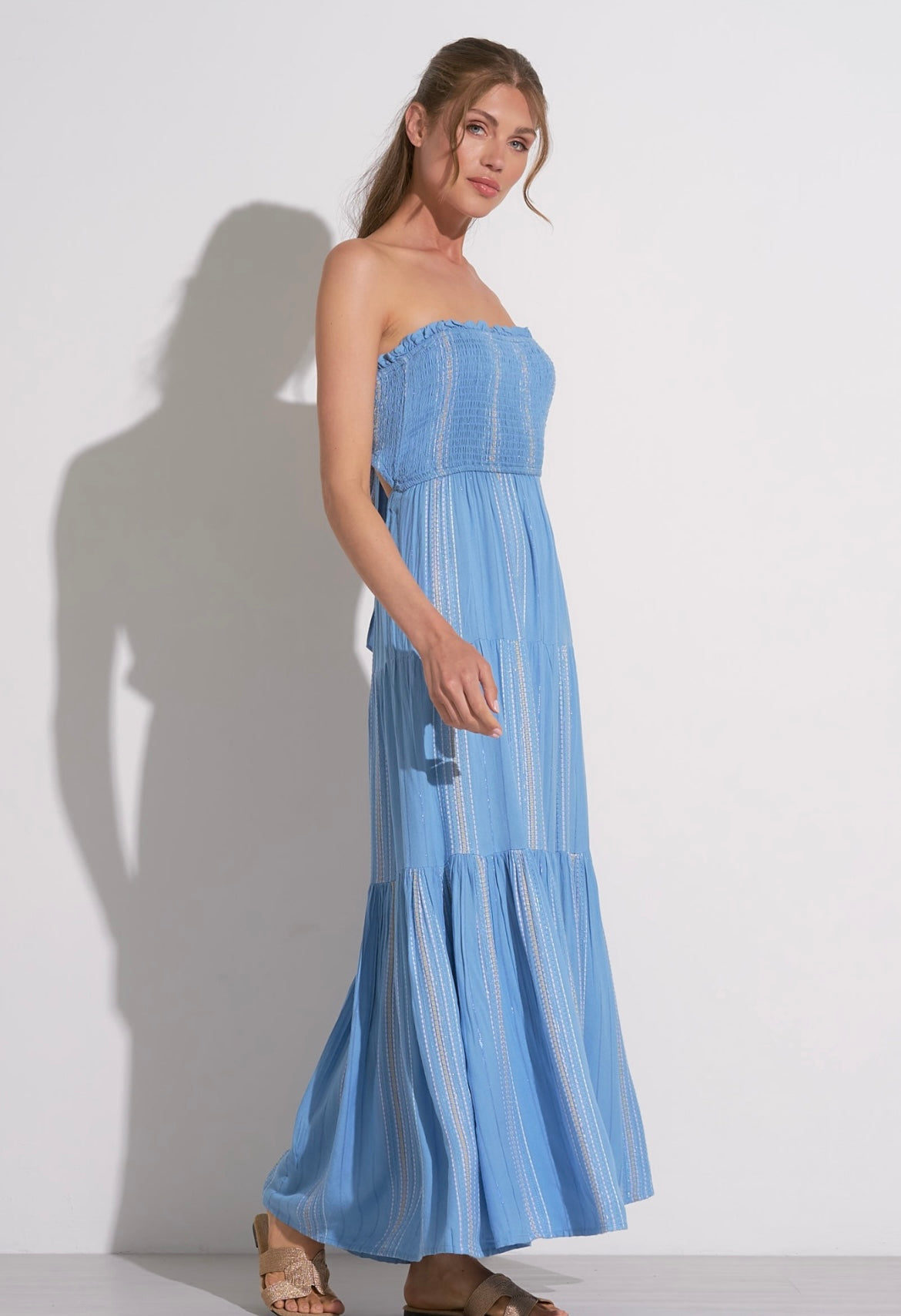 Striped & Strapless Maxi Dress
