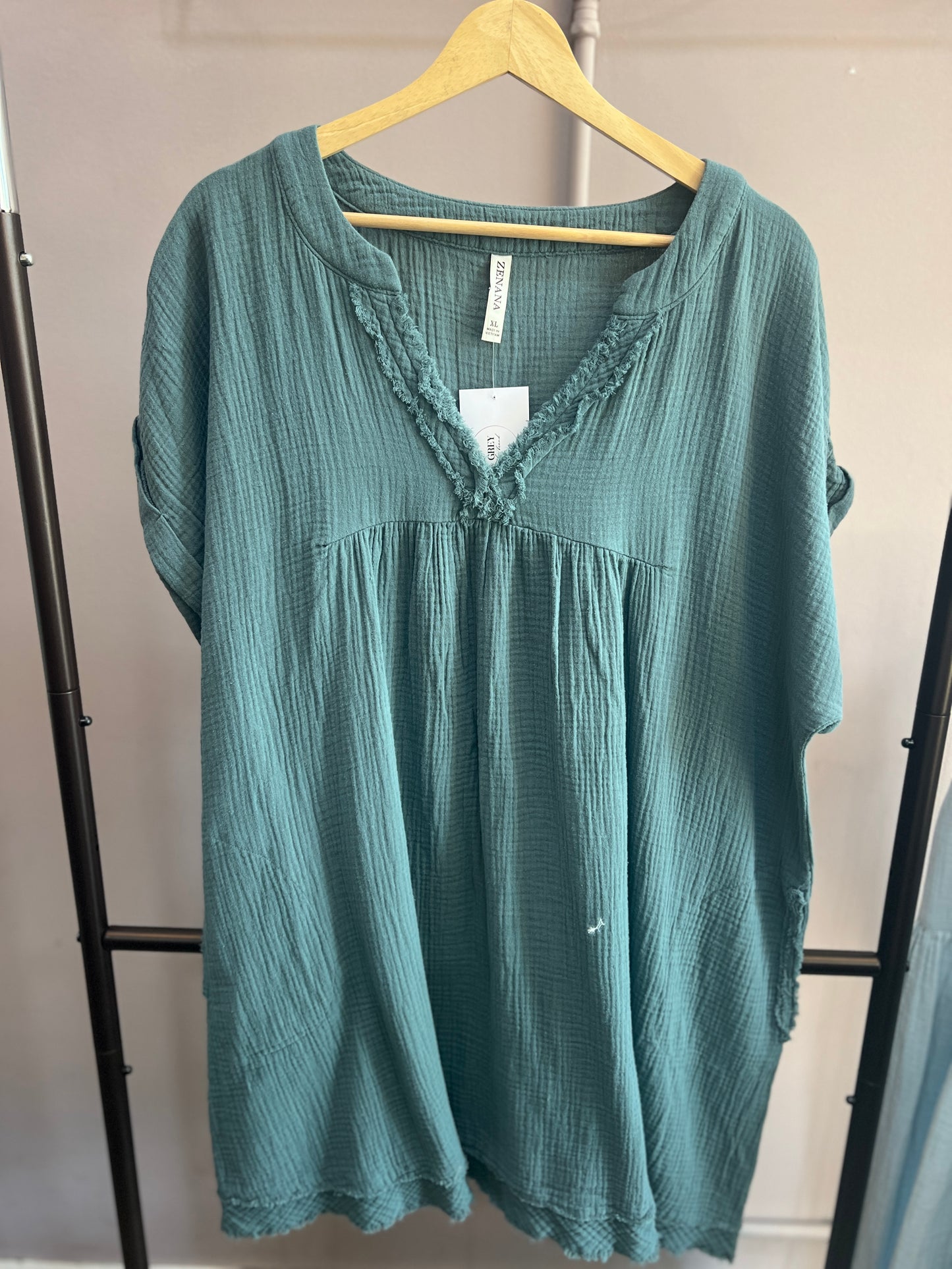 Gauze V-neck Mini Dress