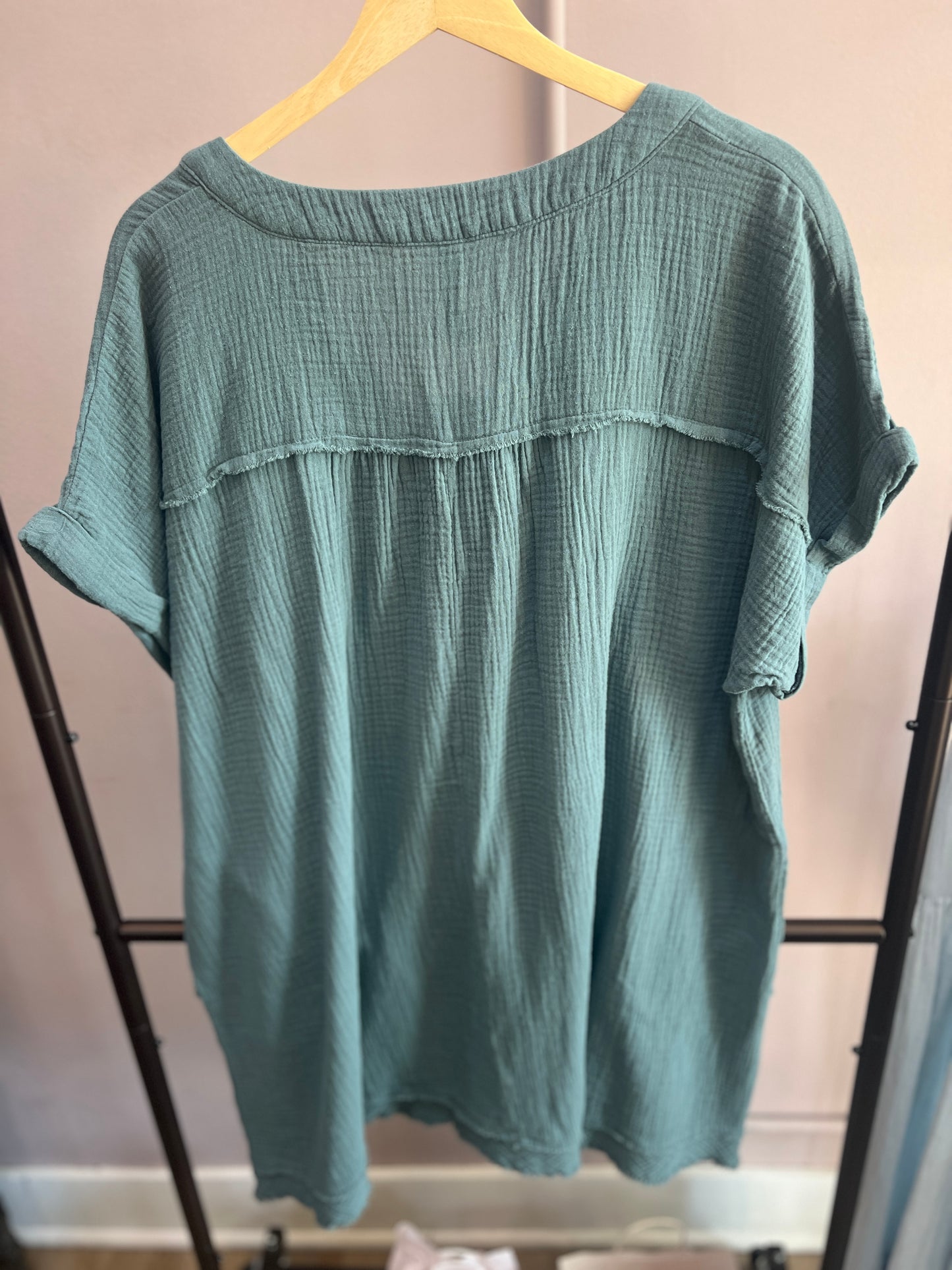 Gauze V-neck Mini Dress