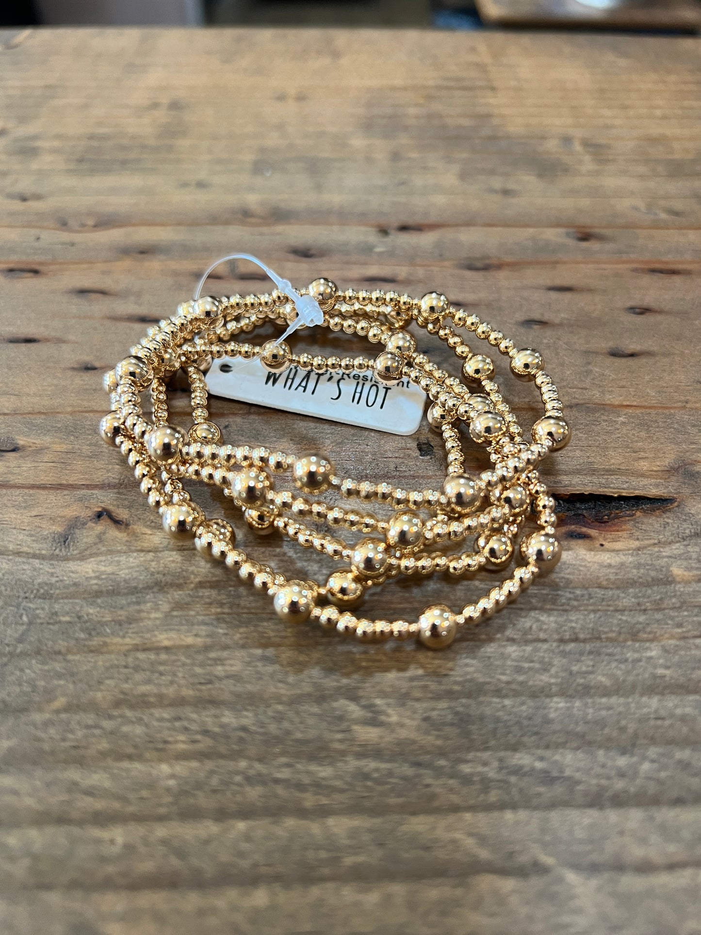 Set of 5 Gold Stretch Bead Bracelet