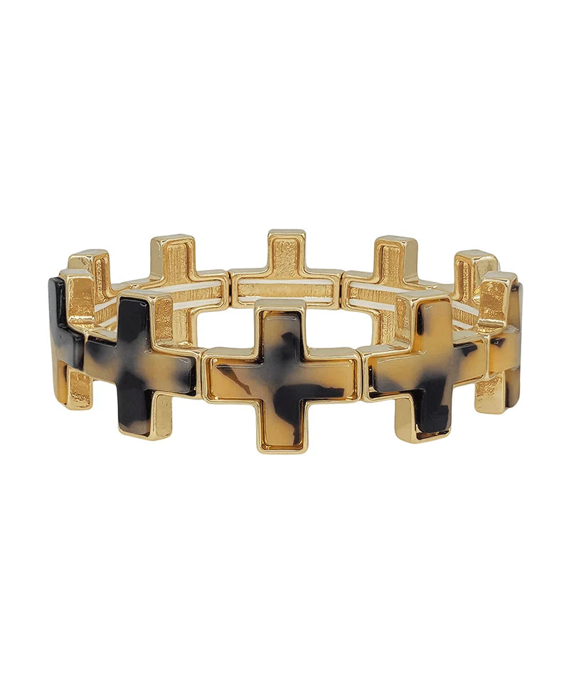20mm Cross Metal w/ Resin Attached Stretch Bracelet