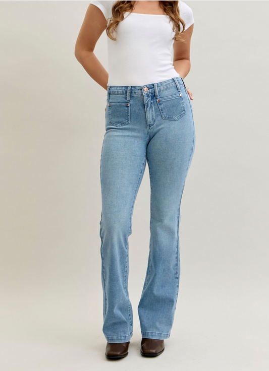 Judy Blue MR Bootcut Contrast Wash & Front Patch Pocket