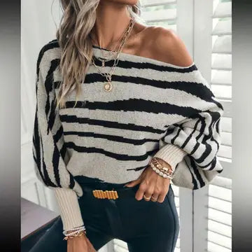 Zebra Stripe Sweater w/ Balloon Sleeves