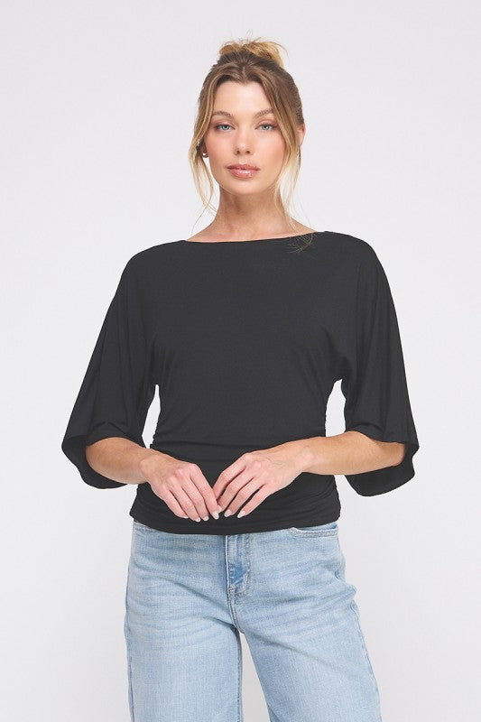 Double Knit Angel Sleeve Cinch Side Top