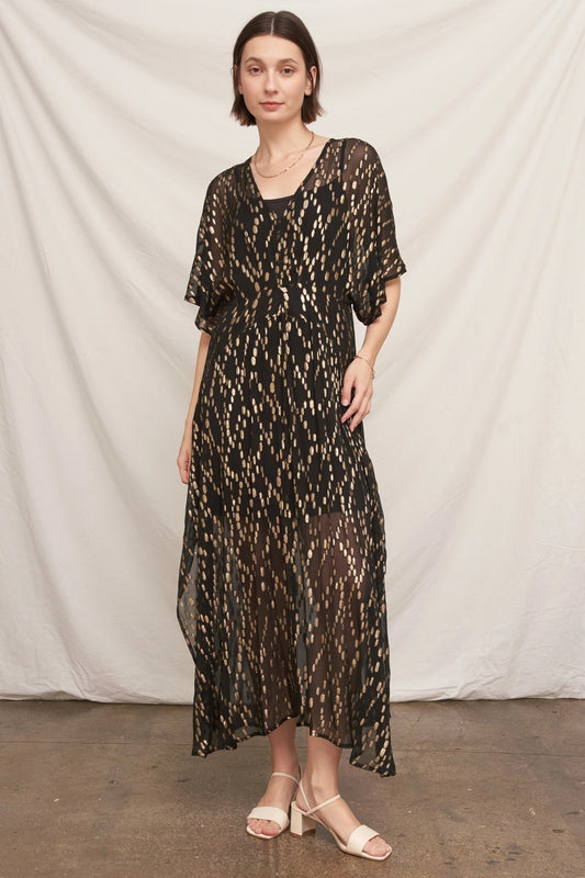 Gold Sequin Kimono Sleeve Maxi Dress
