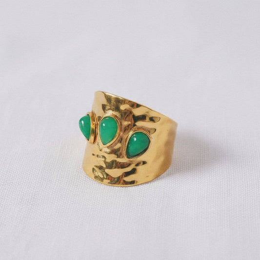 Bold Statement Ring with Unique Green Gemstone