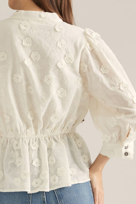 Solid ¾ puff sleeve top