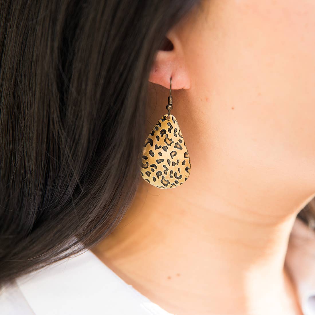 Cheetah Print Brass Engraved Earrings