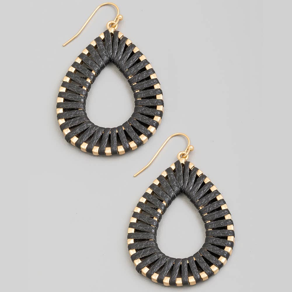 Leather Wrap Teardrop Dangle Earrings