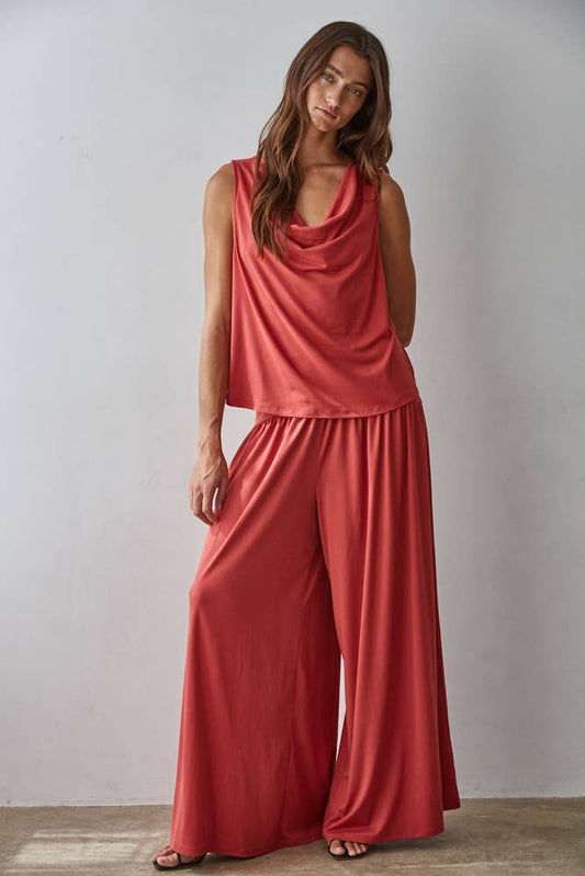 Knit Polyester Spandex Sleeveless Cowl Neck Top