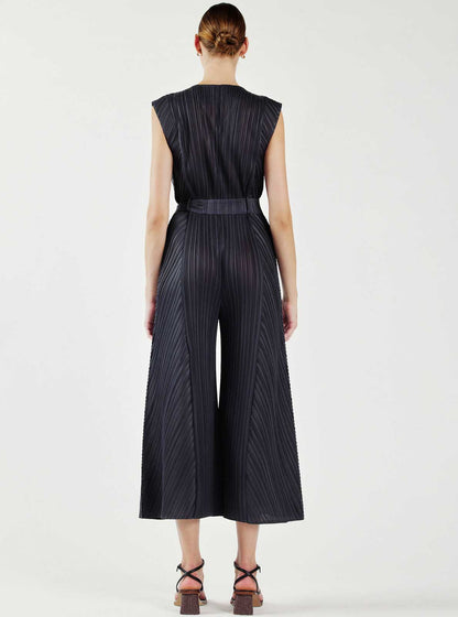 Pleated Sleeveless Button Front Jumpsuit