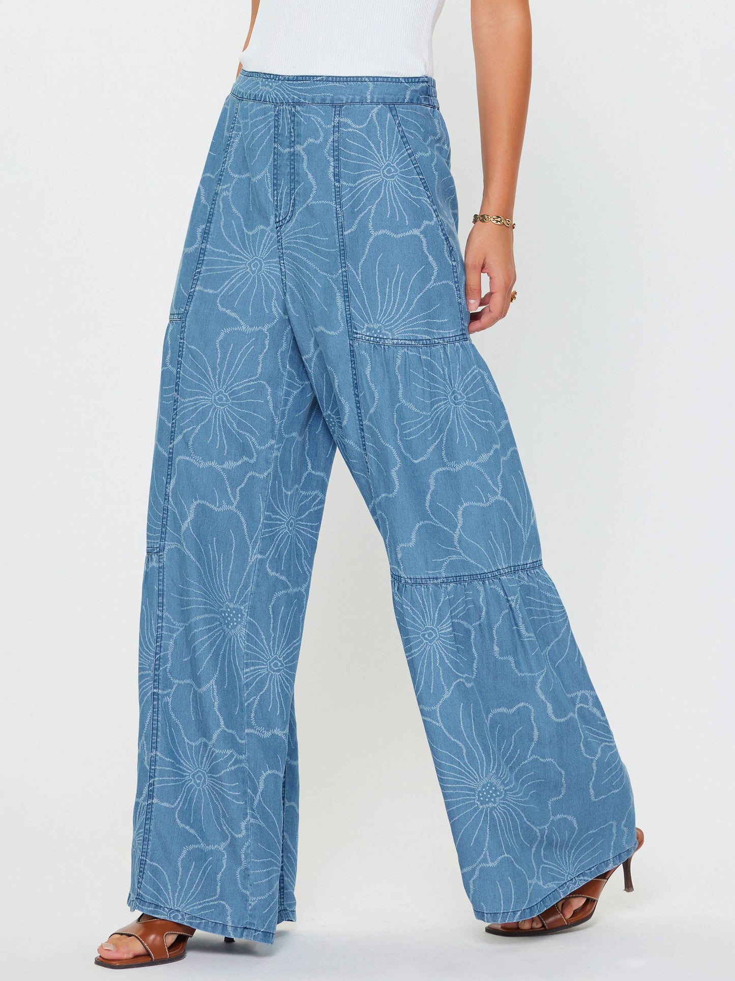 Floral Chambray Wide Leg Pants