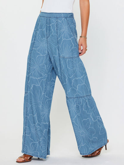 Floral Chambray Wide Leg Pants