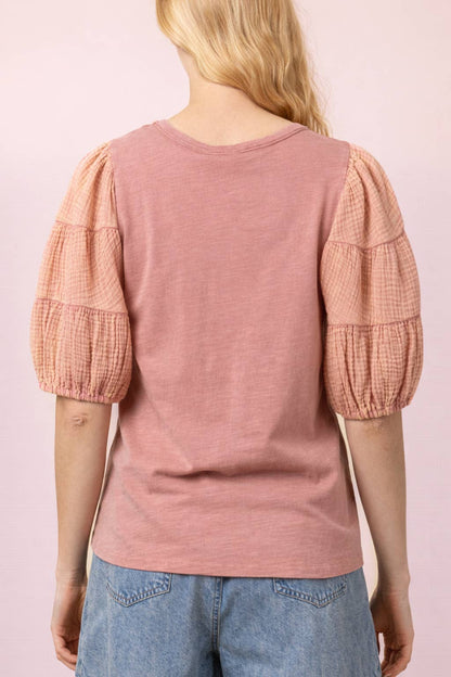 Mineral Washed Puff Sleeve Top