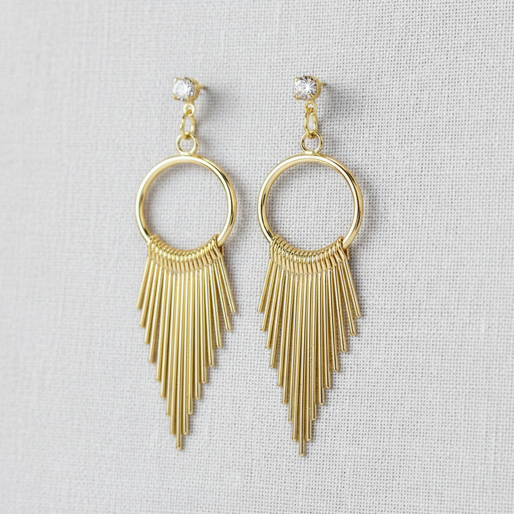 Geometric Metal Tassel Earrings with Rhinestones