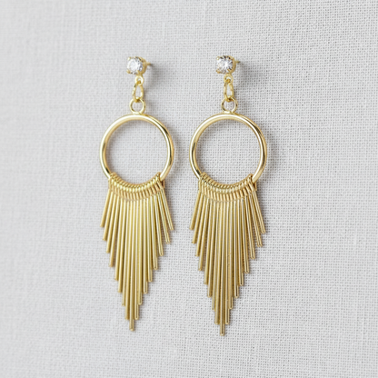 Geometric Metal Tassel Earrings with Rhinestones