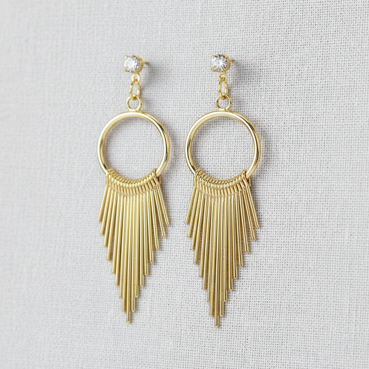 Geometric Metal Tassel Earrings with Rhinestones