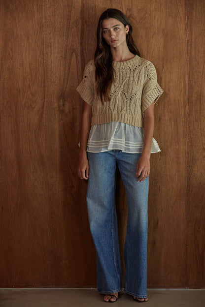 Cable Knit Crew Neck Peplum