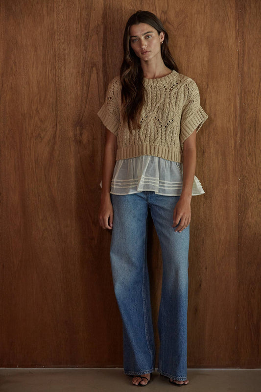 Cable Knit Crew Neck Peplum