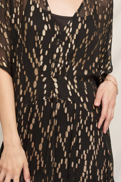 Gold Sequin Kimono Sleeve Maxi Dress