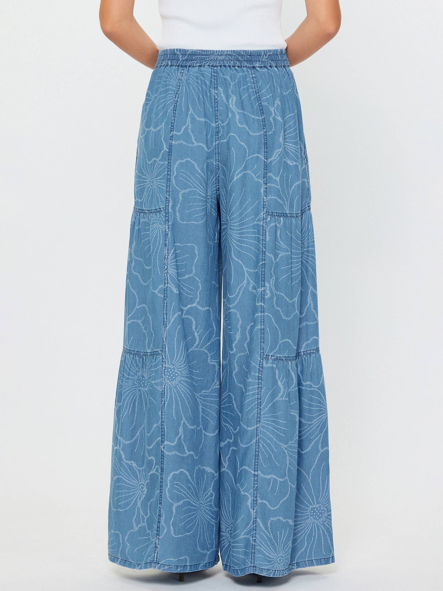 Floral Chambray Wide Leg Pants