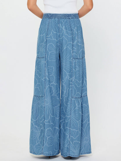 Floral Chambray Wide Leg Pants