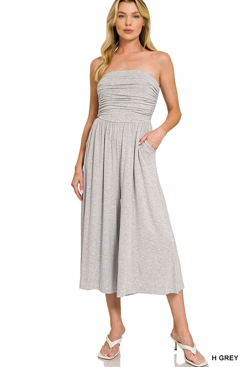 Double Layered Tube Top Jumpsuit- H. Grey