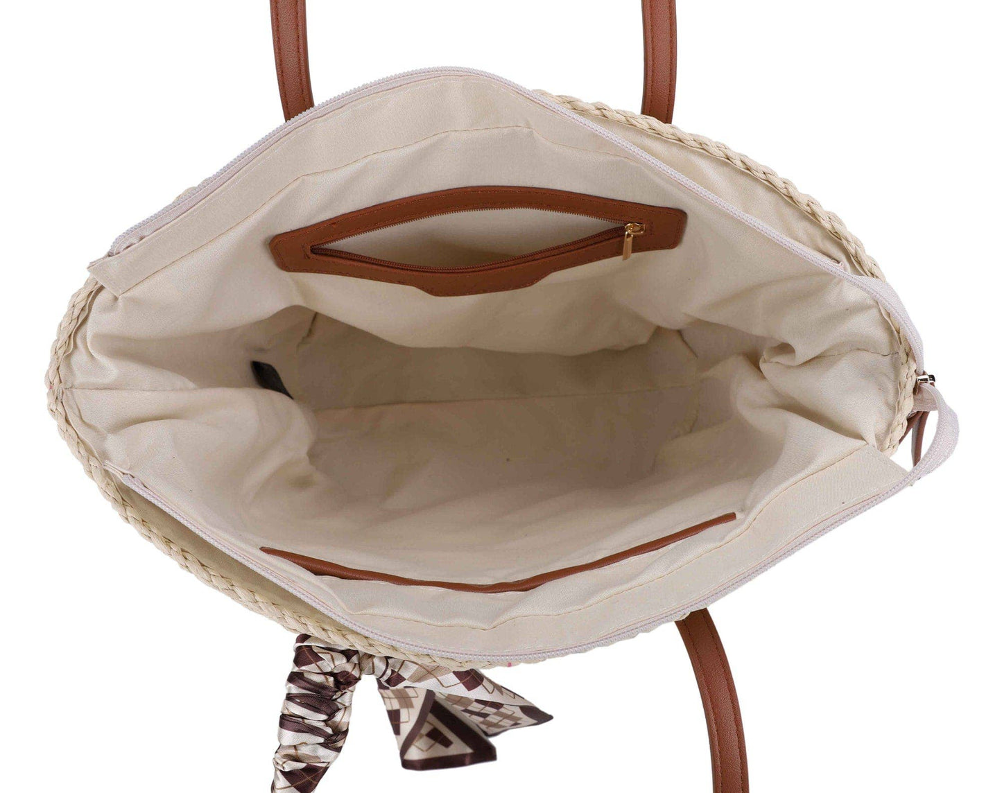 Penelope Straw Tote Bag With Scarf